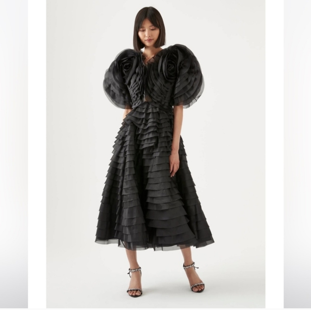 Aje Black Layered Midi Dress